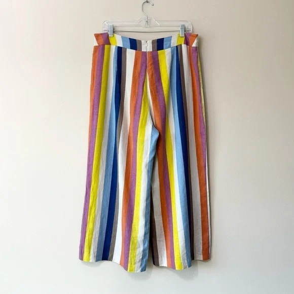 Gilli Colorful Striped Linen Tie High Waist Wide Leg Culotte Pants Size L - Picture 5 of 15